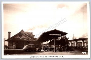 K47/ Spartanburg South Carolina RPPC Postcard c40s Union Railroad Depot  47
