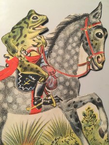 Frog Riding Dapple Gray Horse 7” Refrig Magnet Cut From Orig Vtg Storybook Page