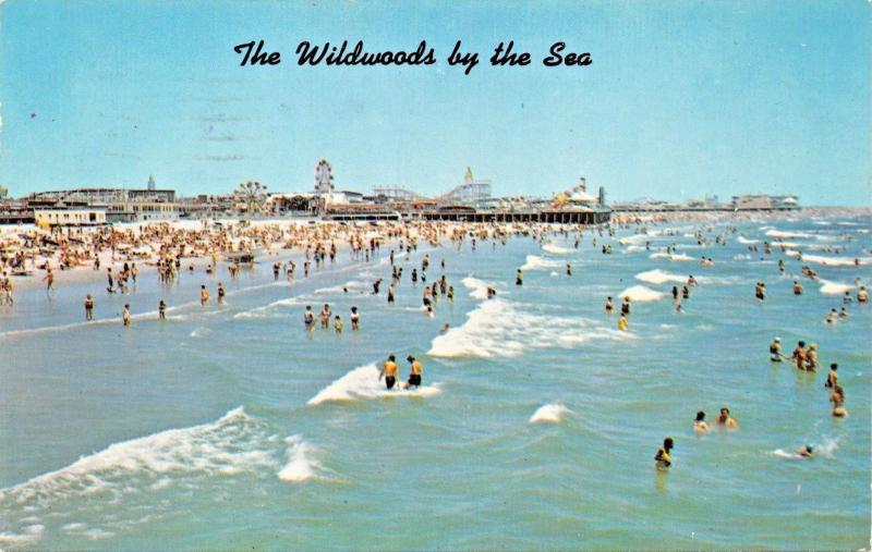 THE WILDWOODS BY THE SEA NEW JERSEY~BEACH TO AMUSEMENT PARK-AERIAL VIEW POSTCARD