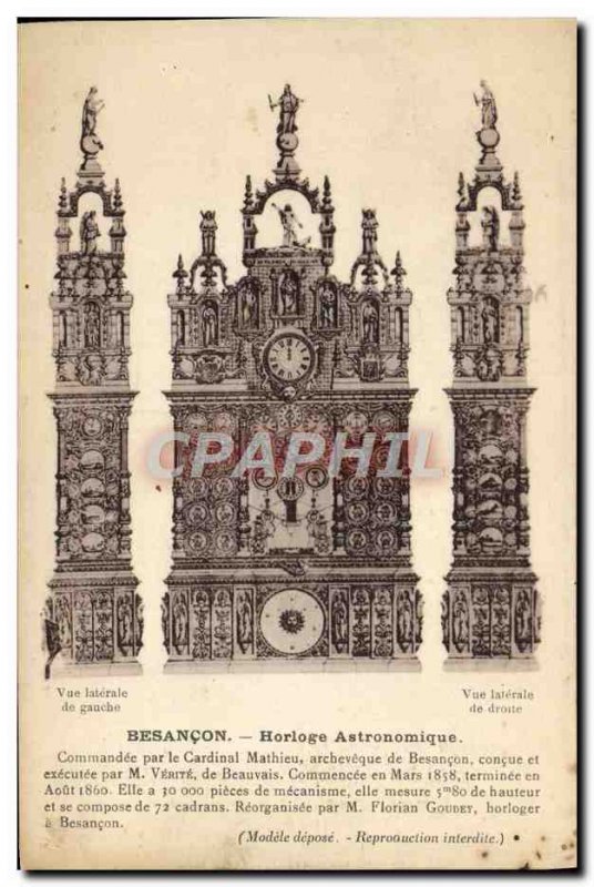 Postcard Besancon Old Astronomical Clock