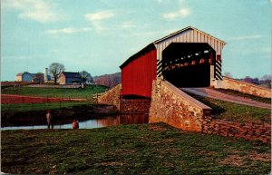 Dutchland Bowers Covered Bridge Amish Farm Postcard VTG UNP Pennsylvania PA 