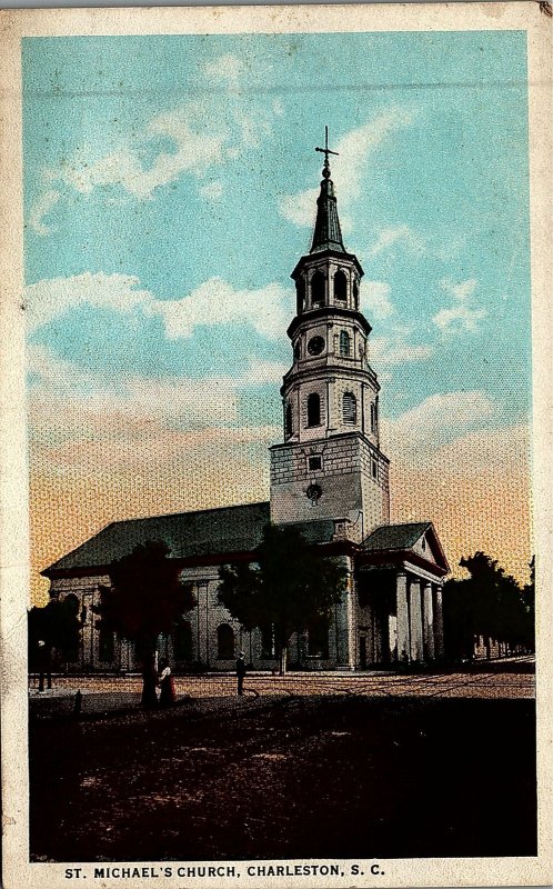 c1910 CHARLESTON SC ST MICHAEL'S CHURCH J.S. PINKUSSHON CIGAR CO POSTCARD 25-11