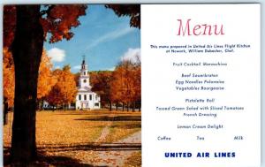 United Air Lines Airlines   MENU  New England Fall Scene  1956   Postcard