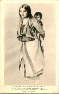 Vtg Postcard Chippewa Woman and Child - Eastman Johnson St. Louis Historical Soc