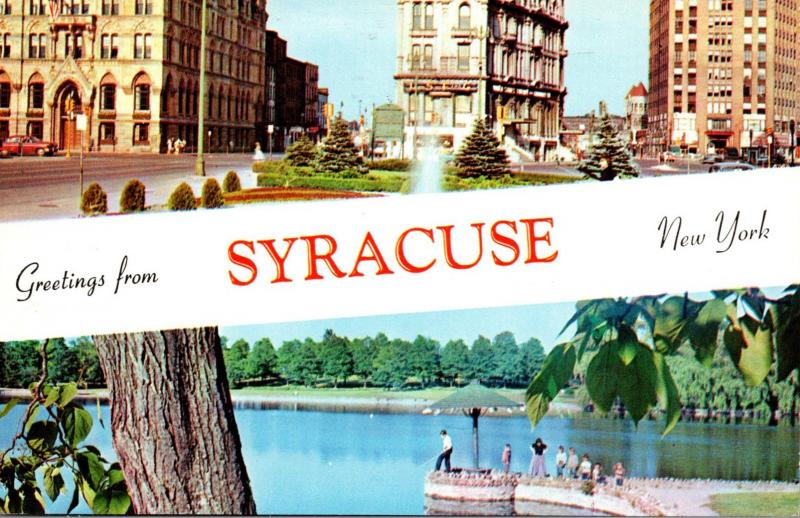 New York Syracuse Greetings Showing Clinton Square & Onondaga Park 1959