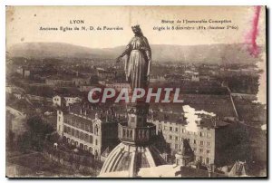 Postcard Old Lyon Ancient Church of N D Fourviere Statue of the Immaculate Co...