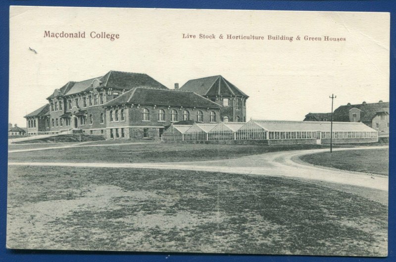 Macdonald College Quebec Canada Livestock & Horticulture Bldg Postcard