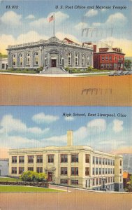 East Liverpool Ohio 1944 Postcard Post Office Masonic Temple and High School