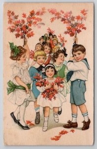 Rally day Newark NJ Fader Family Parade of Children Autum Leaves Postcard G26