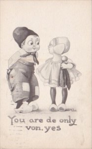 Young Dutch Boy & Girl You Are De Only Von Yes 1912 Signed Wall