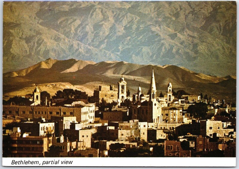 VINTAGE CONTINENTAL SIZE POSTCARD BETHLEHEM WEST BANK ISRAEL PARTIAL VIEW