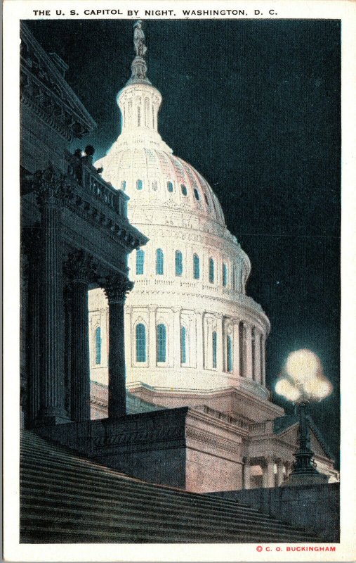 Vtg 1920s US Capitol by Night Washington DC Unused Postcard