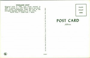 Highland Light Lighthouse Tower North Truro Cape Cod Massachusetts MA Postcard 