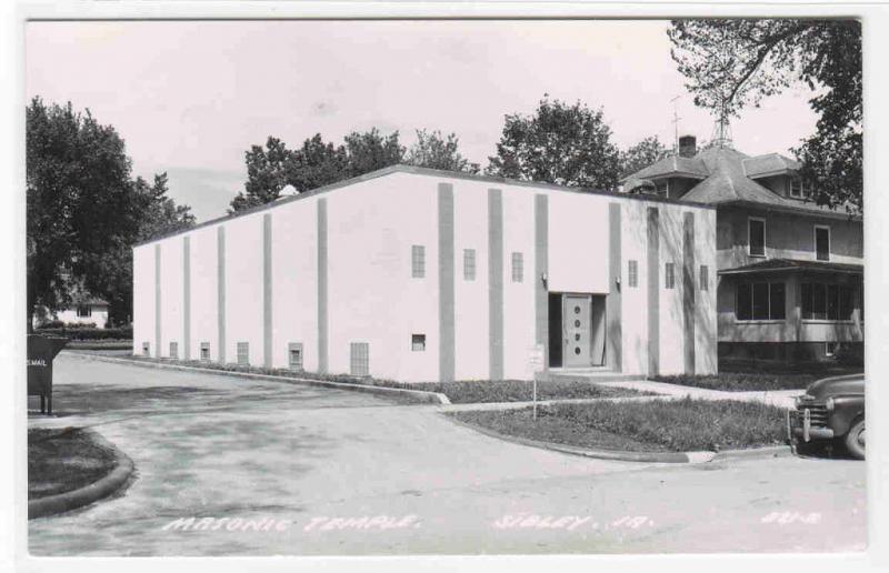 Masonic Temple Sibley Iowa 1950c RPPC real photo postcard