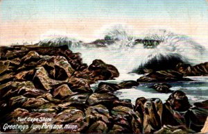 Maine Portland Greetings Showing Surf At Cape Shore 1905