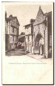 Postcard Old Lusignan Southern Portal & # 39Eglise and Place du Marche