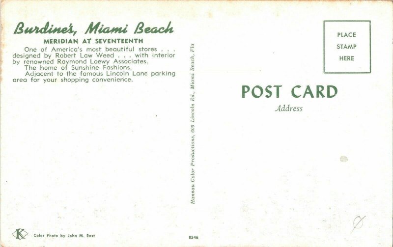 Burdines Miami Beach Meridian Seventeenth Robert Law Weed Lincoln Lane Postcard 