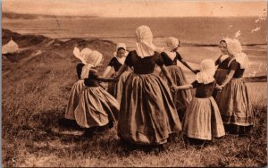 Netherlands Traditional Clothing Dancing On The Sand Hills Postcard 09.97