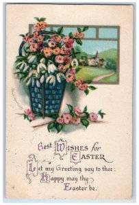 1920 Easter Greeting Flowers In Basket Wolf Lewiston Maine ME Vintage Postcard