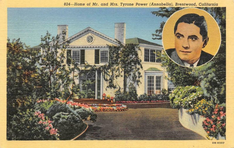 Actor Tyrone Power Movie Star Home, Brentwood, CA c1930s Vintage Postcard