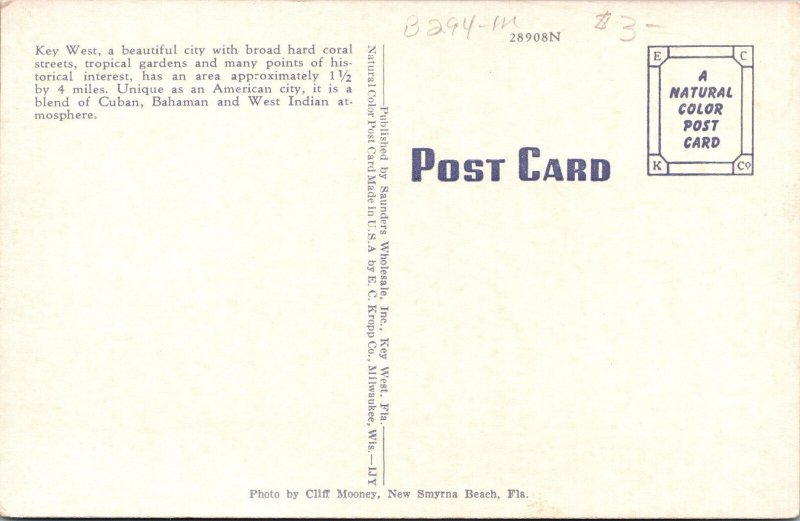 Key West Florida City Hall Cliff Mooney New Smyrna Beach FL Postcard JK10