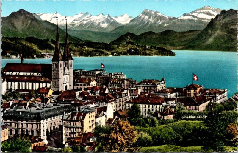 Switzerland Luzern Un Die Alpen Scenic Aerial Landscape View DB Postcard 