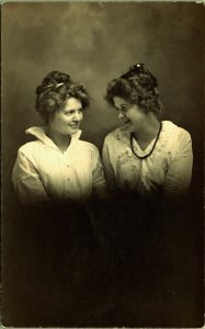 RPPC Edwardian Women Smiling at Each Other Studio Real Photo Postcard AZO