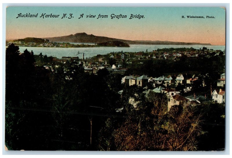 c1910 A View from Grafton Bridge Auckland Harbour New Zealand Postcard