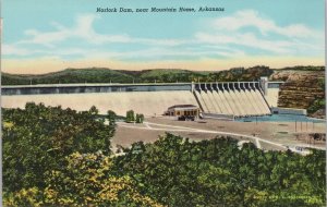 Linen~Birds Eye View Of Norfolk Dam~Mountain Home Arkansas~Vintage Postcard