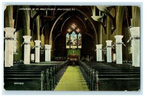 1915 Interiors of St Paul Church, Pawtucket Rhode Island, RI Antique Postcard 