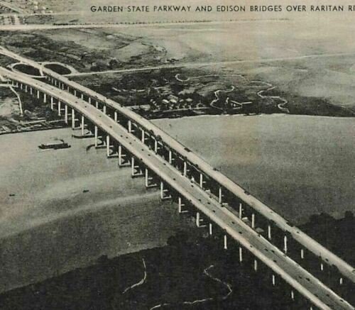 Vintage Garden State Parkway Edison Bridges Raritan River NJ Birds Eye View P9 