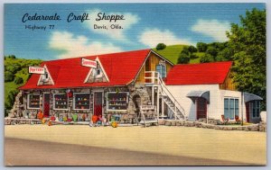 K49/ Davis Oklahoma Postcard Linen Cedarvale Craft Shoppe Store 195
