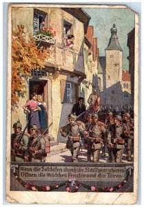 1916 WW1 German Soldiers March Through the City Parade Posted Postcard