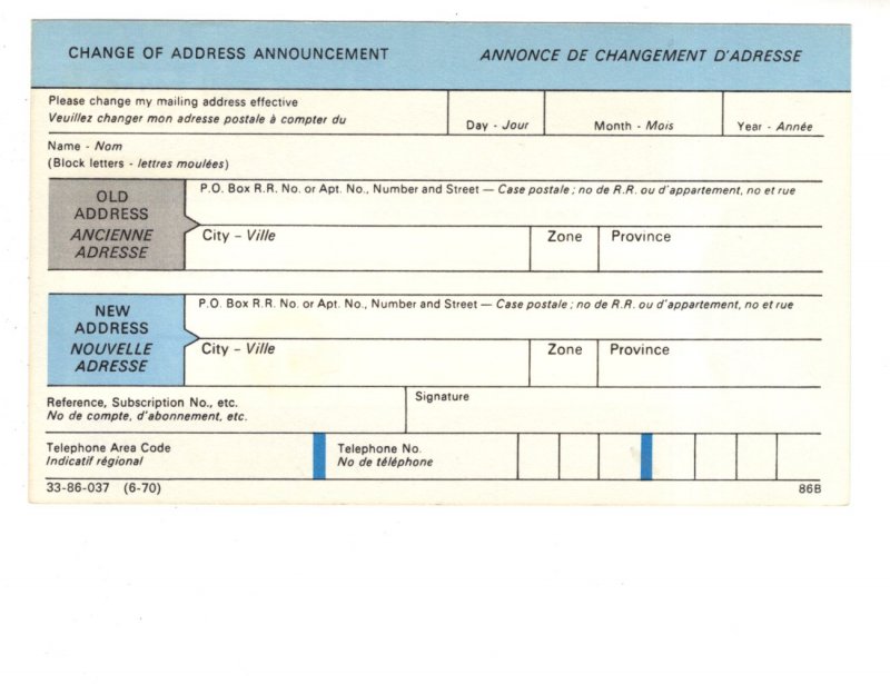 Canada Post, Change of Address Announcement 1969