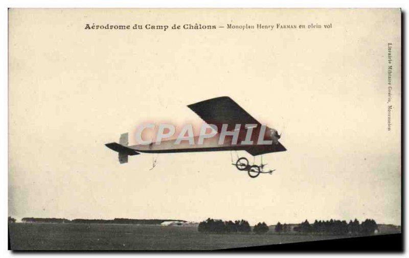 Old Postcard Jet Aviation Aerodrome of Chalon camp monoplane Henry Farman in ...