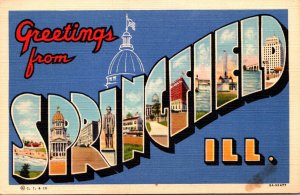 Illinois Greetings From Springfield Large Letter Linen 1946 Curteich