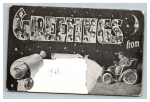 Vintage 1900's Postcard Greetings From BLANK Inset Photos of Women Antique Car