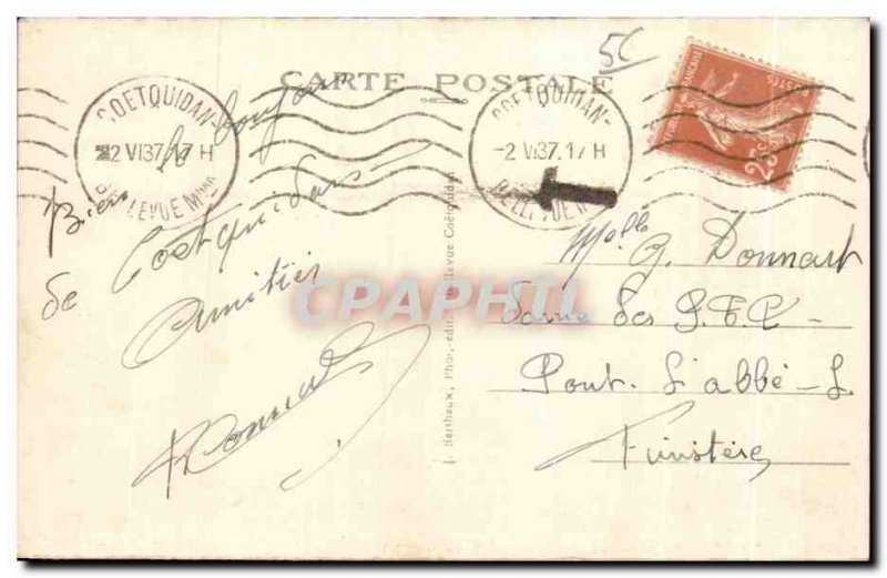 Postcard Old Camp Coetquidan L'Etang Viell routr bordering the north of the B...