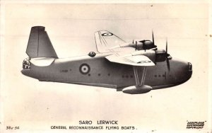 Saro Lerwick Flying Boats Seaplane  Real Photo Vintage Postcard AA82984