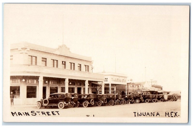 c1910's Main Street Bar Cafe Cars Tijuana Mexico RPPC Photo Antique Postcard 
