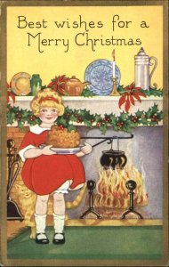 Christmas Little Girl Dinner Plate Art Deco c1920 Whitney Postcard