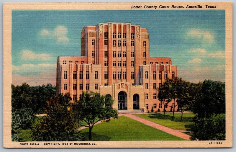 Vtg Amarillo Texas TX Potter County Court House 1930s View Linen Postcard