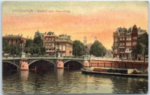 Postcard - Amstel with Blauwbrug - Amsterdam, Netherlands