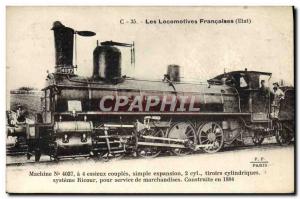 Postcard Old Train Locomotive Machine 4037 has 4 axles couples