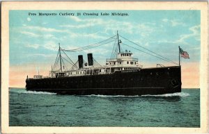 Pere Marquette Car Ferry 21 Crossing Lake MI Vintage Sample Postcard W35