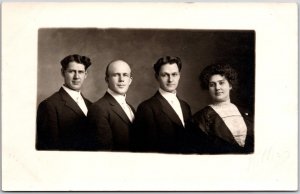 Group Photo Three Men One Woman Side Pose Photograph Postcard