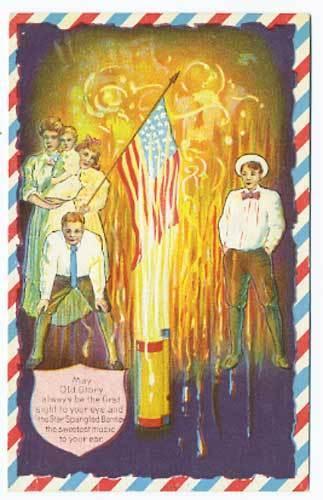 Old Glory Fire Cracker Embossed Fourth of July Postcard