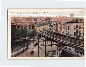 Postcard Elevated RR Curve at 110th Street New York City New York USA