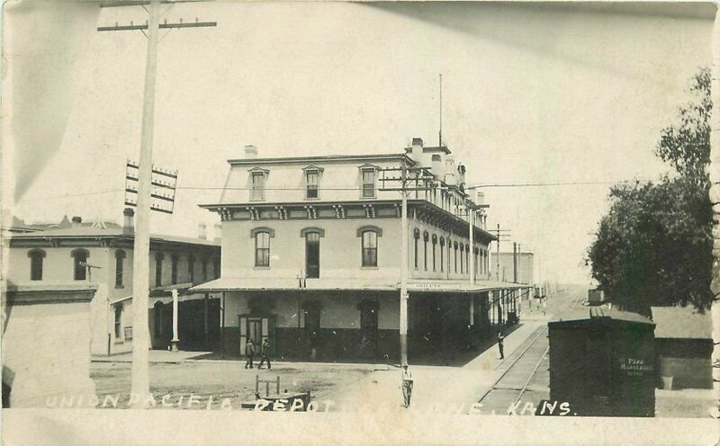 c1908 Abilene Dickenson Kansas Union Pacific Railroad Depot RPPC Photo Postcard