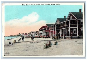 Sound View Connecticut CT Postcard The Beach From Swan Ave., 1924 Vintage